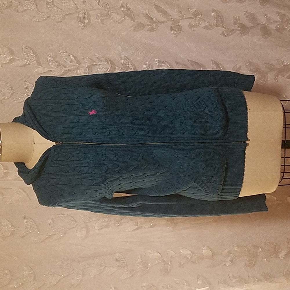 Ralph Lauren Sport- Teal knit zippered hoodie💙